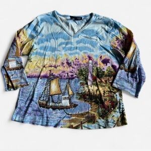 Scenic Print Long Sleeve Top